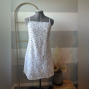 American Eagle Outfitters White Dress with Blue Floral Design